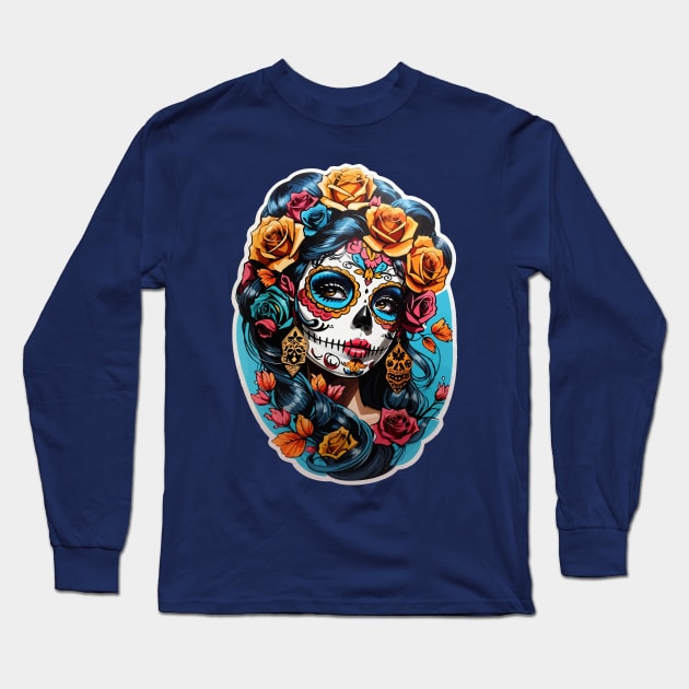 Sugar Skull girl, Dia de los Muertos Long Sleeve T-Shirt by CatCoconut-Art